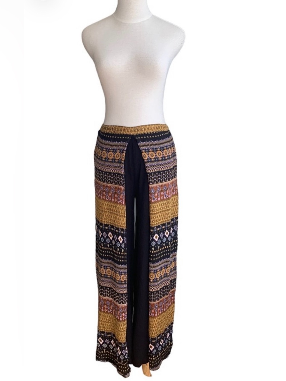 Boho Patterned Wide-Leg Palazzo Pants in Fall colors